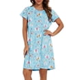 thumbnail image 4 of American Trends Womens Cotton Nightgowns Cartoon Printed Night Shirt for Sleeping Casual Pajamas Long Sleep Dress Cute Sleepwear Blue Alpaca 2XL, 4 of 7