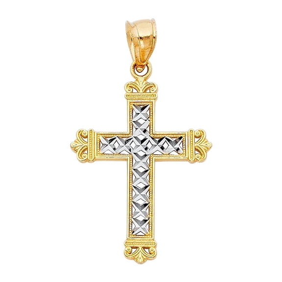 14K 2T Cross Religious Pendant | Two Tone Gold Charm Pendant for Necklace Chain | Jewelry Gift for Men Women | 28 x 20 MM | 1.4 grams