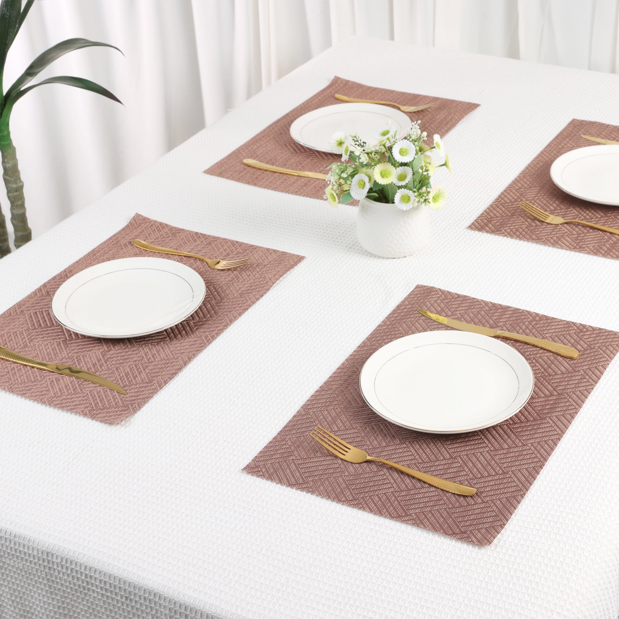 Unique Bargains 6 Pack Polyvinyl Chloride Placemats for Kitchen Dining Table Bronze