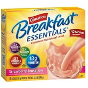 Angle View: Carnation Breakfast Essentials Strawberry Sensation Flavor 36 Gram Individual Packet Powder, 11001937 - Box of 10