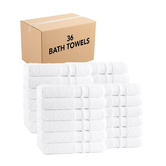 Arkwright Magellan 27x50 Bath Towels (Case of 36), 100% Cotton, Double Dobby Border, White