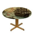 thumbnail image 3 of JEUXUS  Treasure Map Brown Table Cloth Pirate Ship Sailing Adventure Sea Monster Island Round Tablecloth 60 Inch for Dining Room, Party, Banquet, 3 of 7