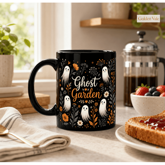 Ghost Garden Mug Cute Floral Halloween Coffee Cup for Spooky Season Gifts