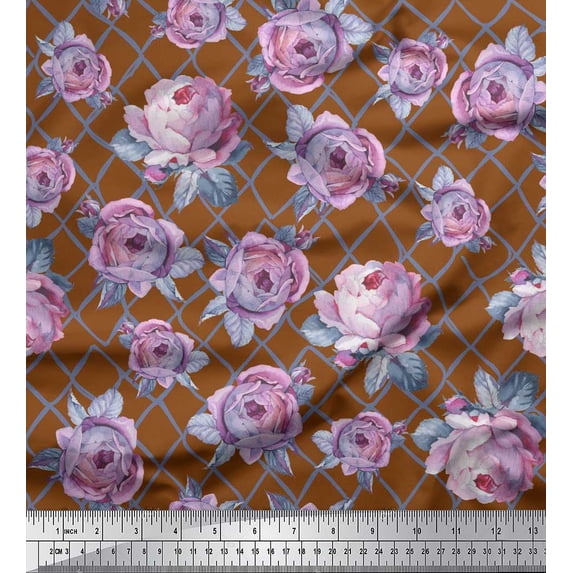 Soimoi Cotton Duck Fabric Geometric,Leaves & Rose Floral Fabric Prints By Yard 56 Inch Wide