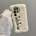 thumbnail image 6 of Fuzzy Fluffy Hearts Case Compatible with Samsung Galaxy S24 Ultra - Cute Furry Plush Faux Fur Heart Print Phone Cases for Girls Women Winter Warm Soft Back Cover with Camera Cover Kickstand, White, 6 of 6