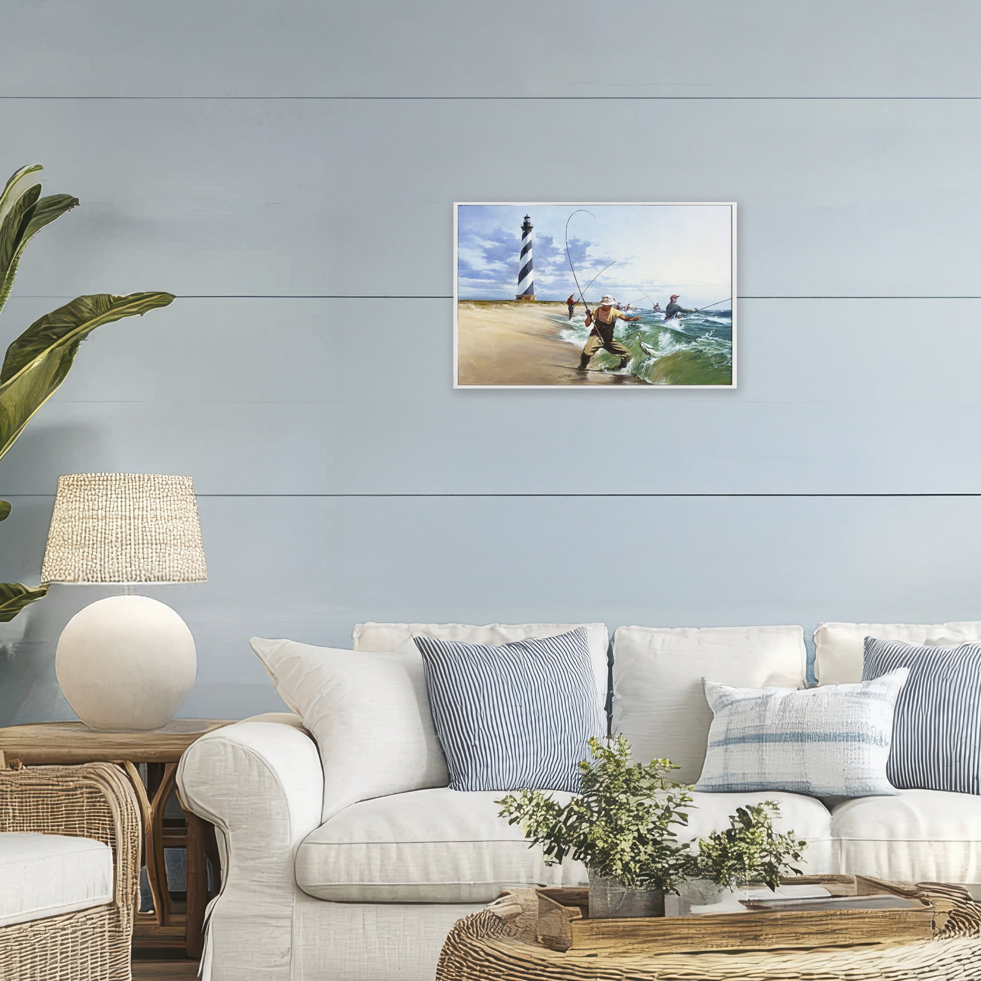 Cape Hatteras Fishermen White Framed Giclee Art, design by Wind River Studios