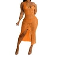 thumbnail image 2 of Women'S Hollowed Out Hanging Neck Dress Sexy Slim Knitted Jacquard Sleeveless Dress, 2 of 2