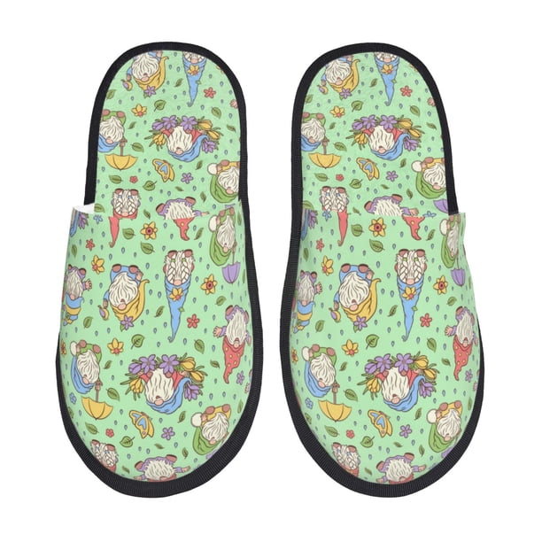 Fotbe Spring Gnomes Pantuflas Peludas para Mujer con Estampado, Zapatillas de Peluche, Zapatos de Invierno para Casa, Uso Interior y Exterior-Large