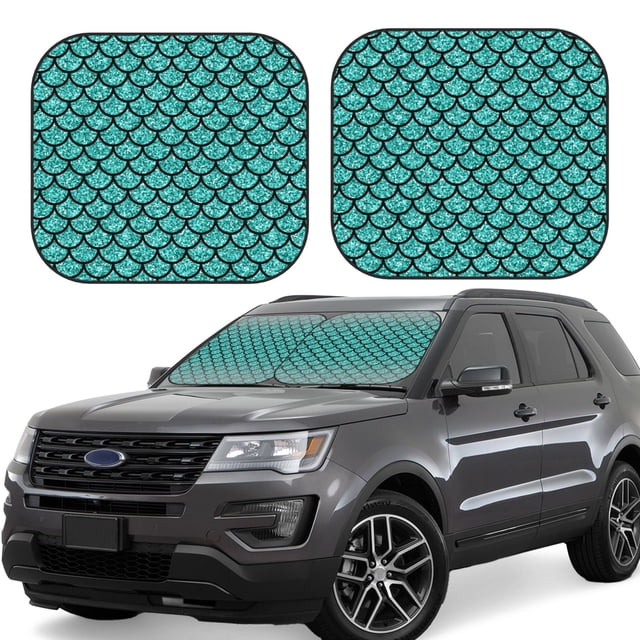 Wukai Aquamarine Glitter Car Front Windshield Sun Shade,Sun Visor Shield Block Automotive Interior Protector Blocks UV Rays-Small