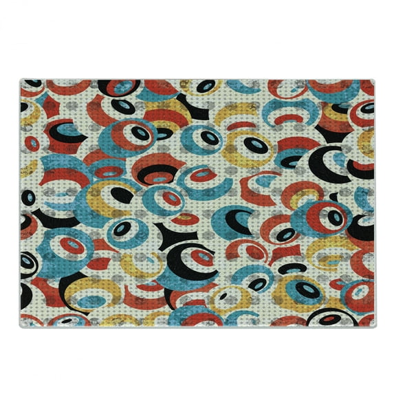 Psychedelic Cutting Board, Retro Theme Circle Pattern Evil Eyes Design Techno Trance Design Art Print, Decorative Tempered Glass Cutting and Serving Board, Small Size, Multicolor, by Ambesonne