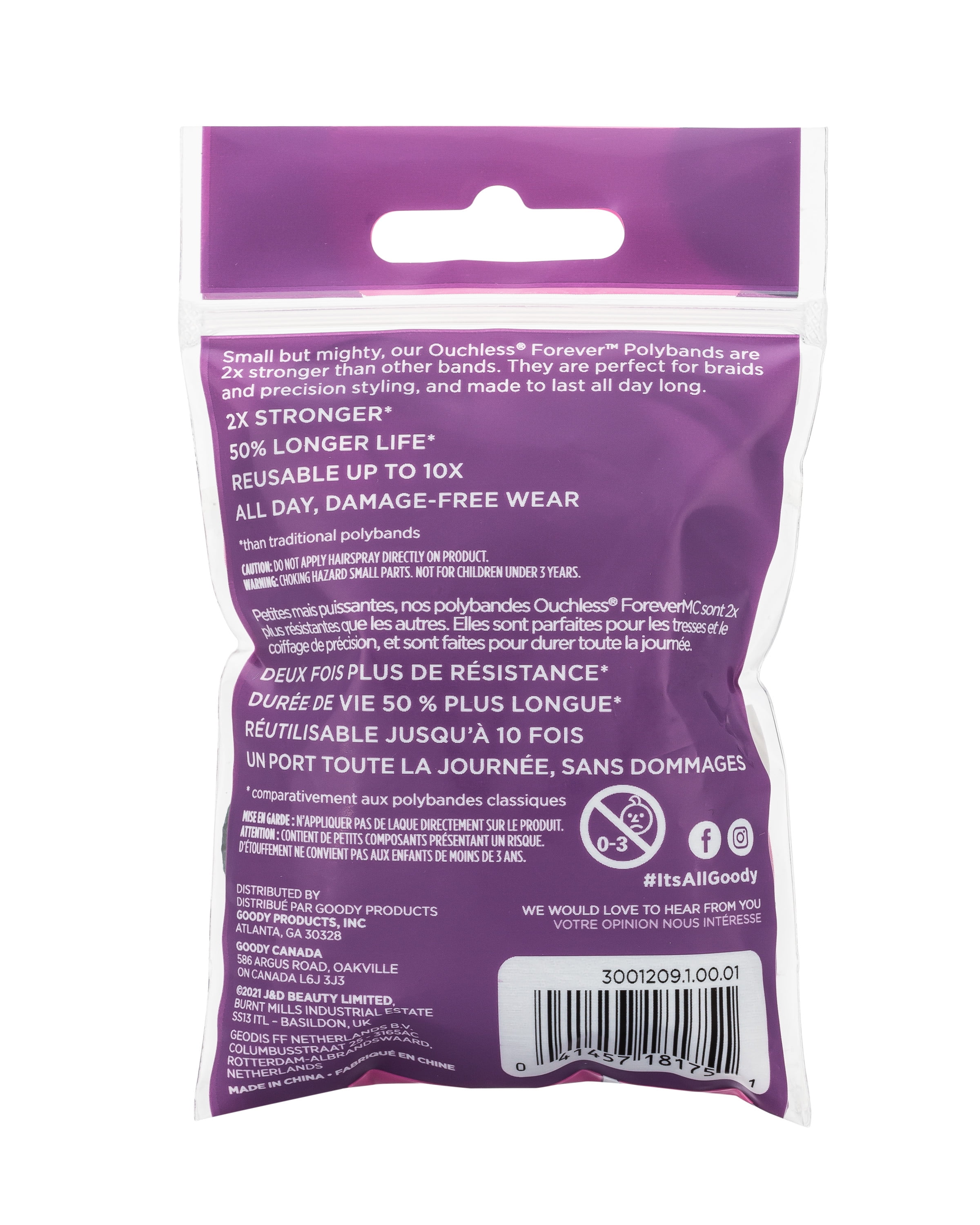 (2 pack) Goody Ouchless Poly Band Elastic Hair Tie for Fine Hair, Ponytail Holder, Black, 150 Ct