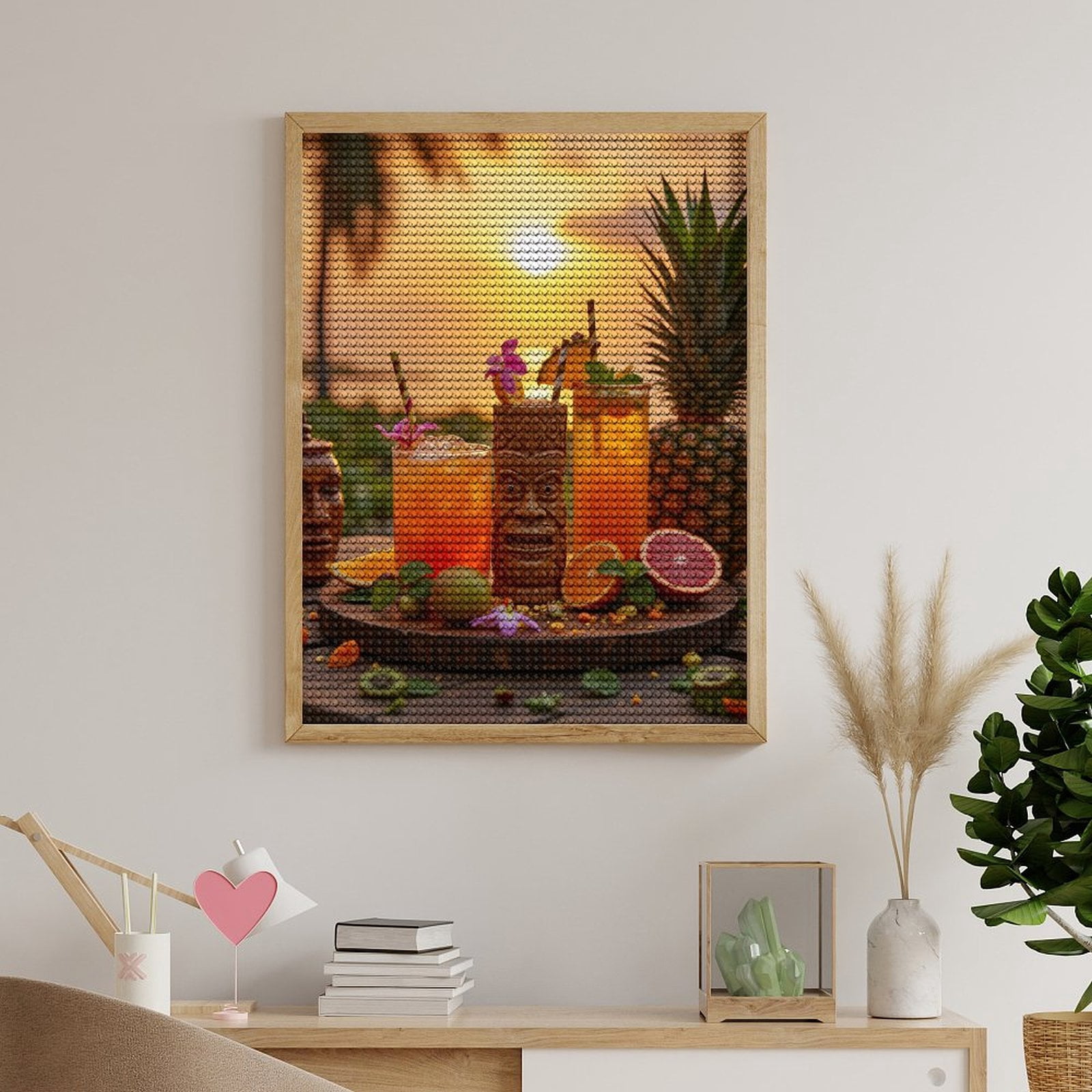 Diamond Art Kits for Adults, Tropical Sunset Tiki Drinks Scenery 5D Diamond Painting Kits for Adults Beginners, DIY Full Drill Diamond Painting, Gem Art and Crafts 12x16