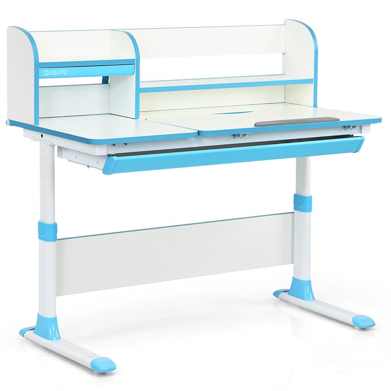 Costway Adjustable Height Kids Study Desk Drafting Table Computer Station  Blue