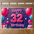 thumbnail image 4 of Happy 32nd Birthday Banner with Balloons Stars Fireworks Party Backdrop Decoration for Birthday Party Celebrations Photography Props Decor, 4 of 8