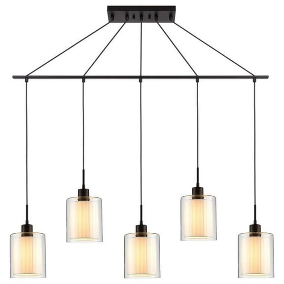 Woodbridge Lighting Alaina 5-Light Glass Linear Pendant in Bronze/Off White