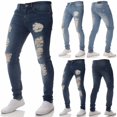 thumbnail image 1 of Mens Stretch Ripped Skinny Jeans Distressed Frayed Slim Fit Biker Denim Pants, 1 of 4