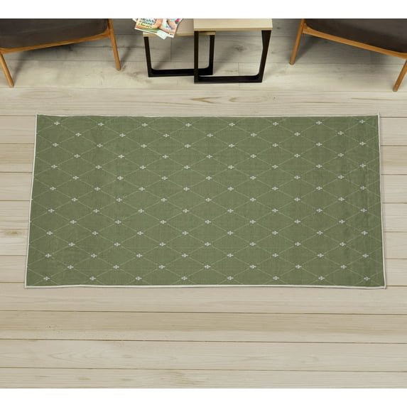 Fleur De Lis Decorative Rug, Shabby Form Style Damask Pattern with Vintage Geometric Diamond Lines, Quality Carpet for Bedroom Dorm and Living Room, 6 Sizes, Pale Olive, by Ambesonne