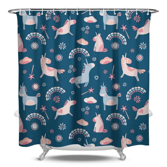 Unicorn Shower Curtain, Rainbow Magical Fantasy Waterproof Bathroom Drapes with Stars & Clouds 84x72 Inch Fade-Resistant Polyester Fabric Includes 12 Hooks
