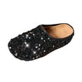 thumbnail image 2 of Sandals for Women Clearance, Xunlbb Women's Fashion Casual Spring And Summer New Beach Versatile Sequined Round Toe Flat Slippers(Black,Size:36), 2 of 9