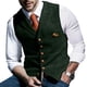 thumbnail image 3 of Chaleco De Un Solo Pecho Con Cuello En V Patrón De Cuadros Chaleco Casual De Moda Delgado Para Hombres Verde S, 3 of 6