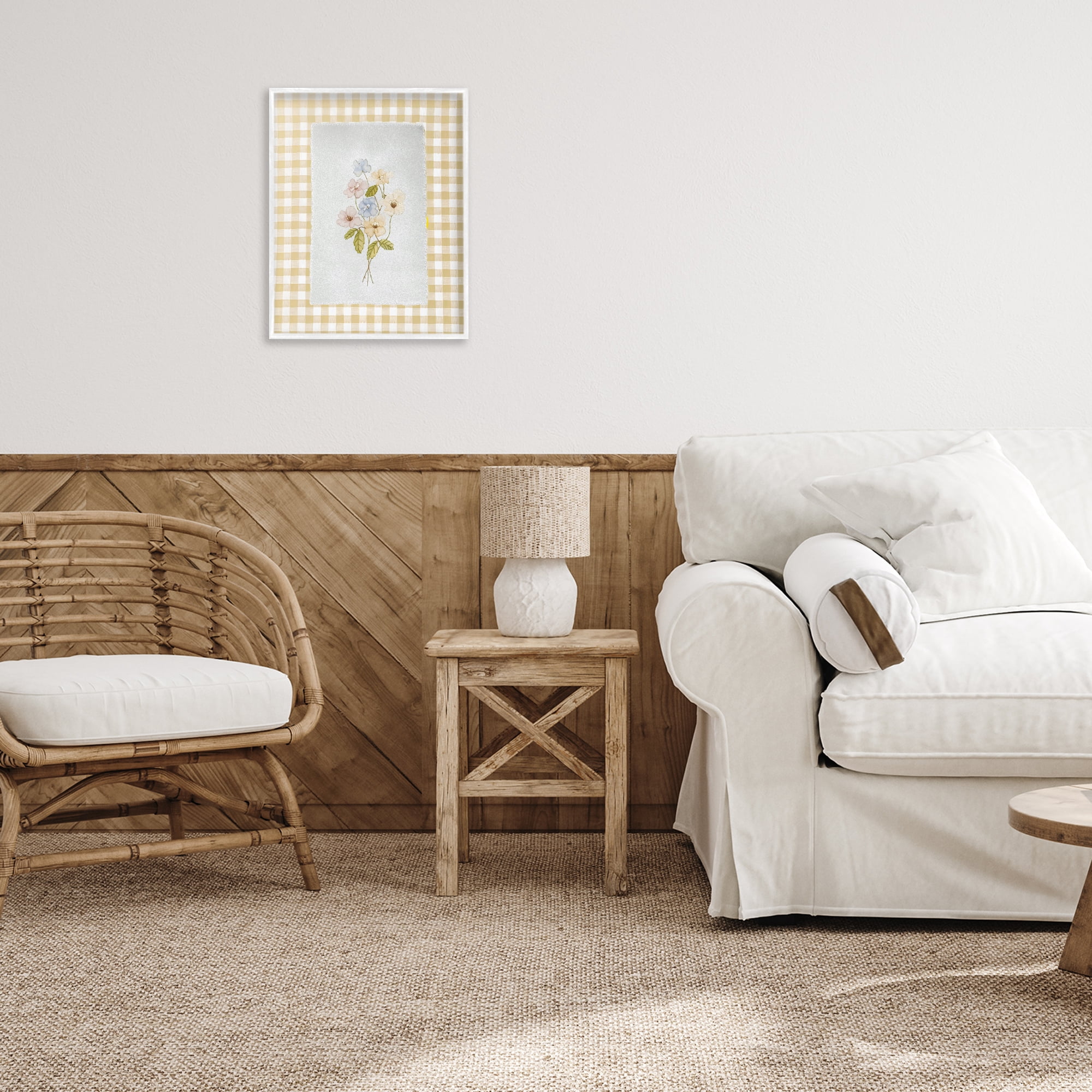 Stupell Industries Soft Gingham Flowers White Framed Giclee Art, design by Arlington Prints