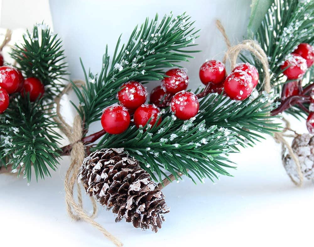 NUOBESTY 12pcs Artificial Pine Picks Christmas Picks with Red Berries and Pinecones Faux Pine Picks Spray for Christmas Floral Arrangement Wreath Winter Holiday Season Decor 10cm