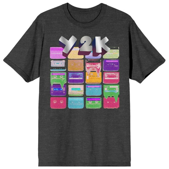 2K Tech Y2K Cassette Tapes Crew Neck Short Sleeve Charcoal Heather Men's T-shirt-Small