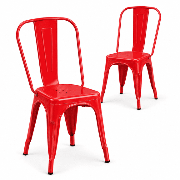 Metal Dining Chairs Set of 2, Stackable Kitchen Chairs with Backrest, 330 lb Capacity, Indoor Outdoor Chairs for Dining Room, Patio and Cafe, Red