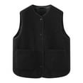 thumbnail image 2 of TrendOFT Womens Fuzzy Sherpa Vest Casual Reversible Plaid Sleeveless Winter Warm Jacket Button Down Outerwear Black L, 2 of 3