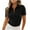 Black, variant on Lenpel Women's Summer Tops Ribbed Short Sleeve Quarter Button Collared Slim T Shirts Business Casual Work Blouses