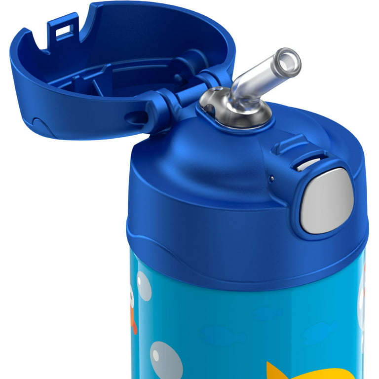 THERMOS FUNTAINER 12 Ounce Stainless Steel Vacuum Insulated Kids Straw  Bottle, Blue