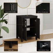 ELECWISH 24 Inches Bathroom Vanity in Black Finish with Glass Boat-Shaped Vessel Sink, Single Bathroom Vanity with Top, 2-Door Cabinet