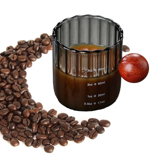 Taza de leche pequeña que se puede hervir, taza medidora de café de 90ml/3oz con mango de madera antiescaldaduras para Bar, hogar, cocina, utensilios Negro claro perfecl Jarra de medición
