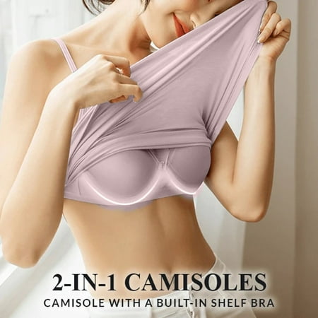 LADIGASU Up to 60% Off Womens Tops Women s Camisole Tops with Built in Bra Neck Vest Padded Tank Tops