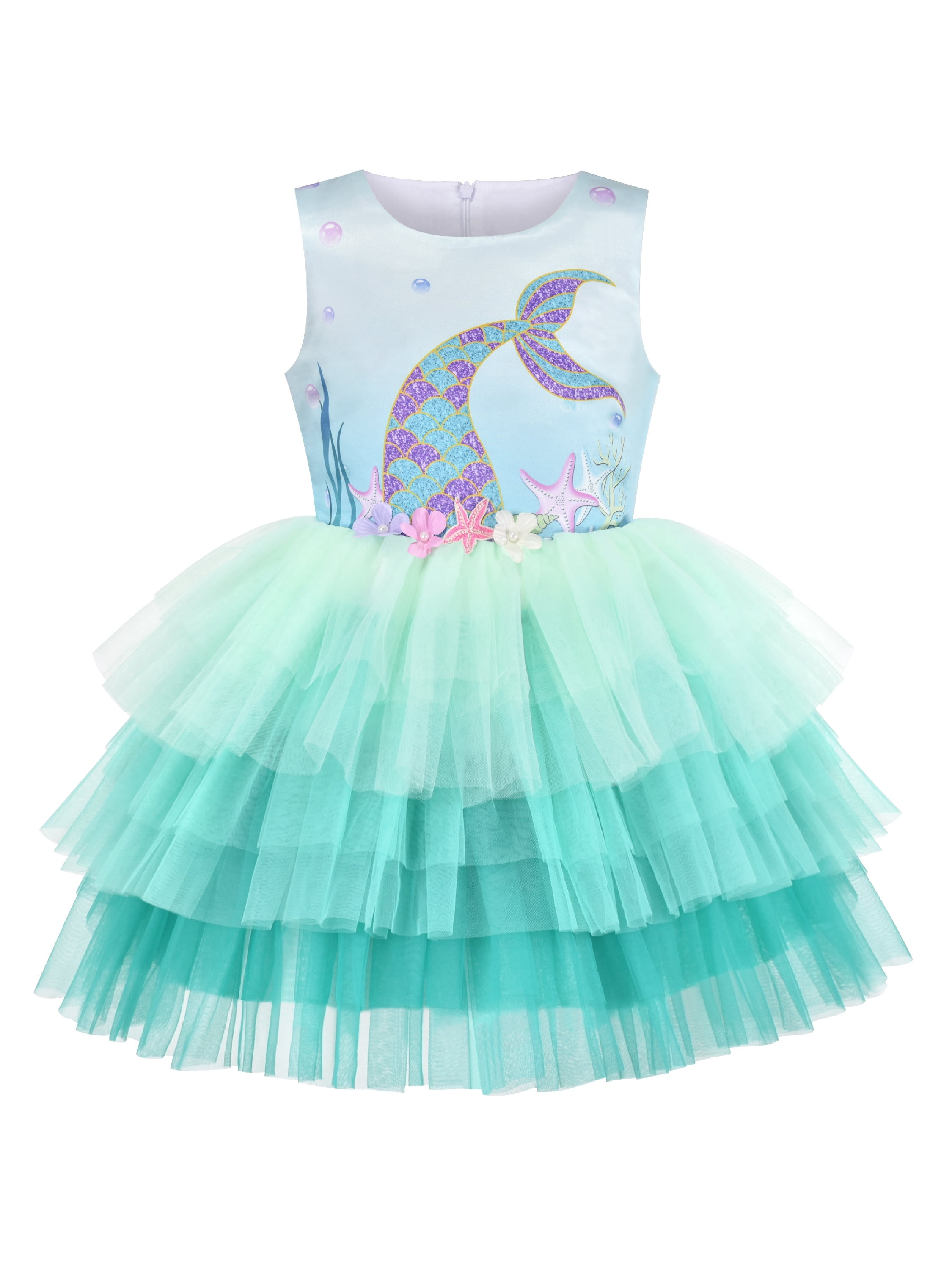 Girls Dress Aqua Green Sea Mermaid Gradient Tutu Tulle Party 8 Years ...