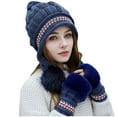 thumbnail image 2 of Awdenio Women's Girls Cute Winter Cozy Earflap Knitted Pom Pom Ski Cap Hat Beanies with matching Glove Mitten Set, 2 of 5