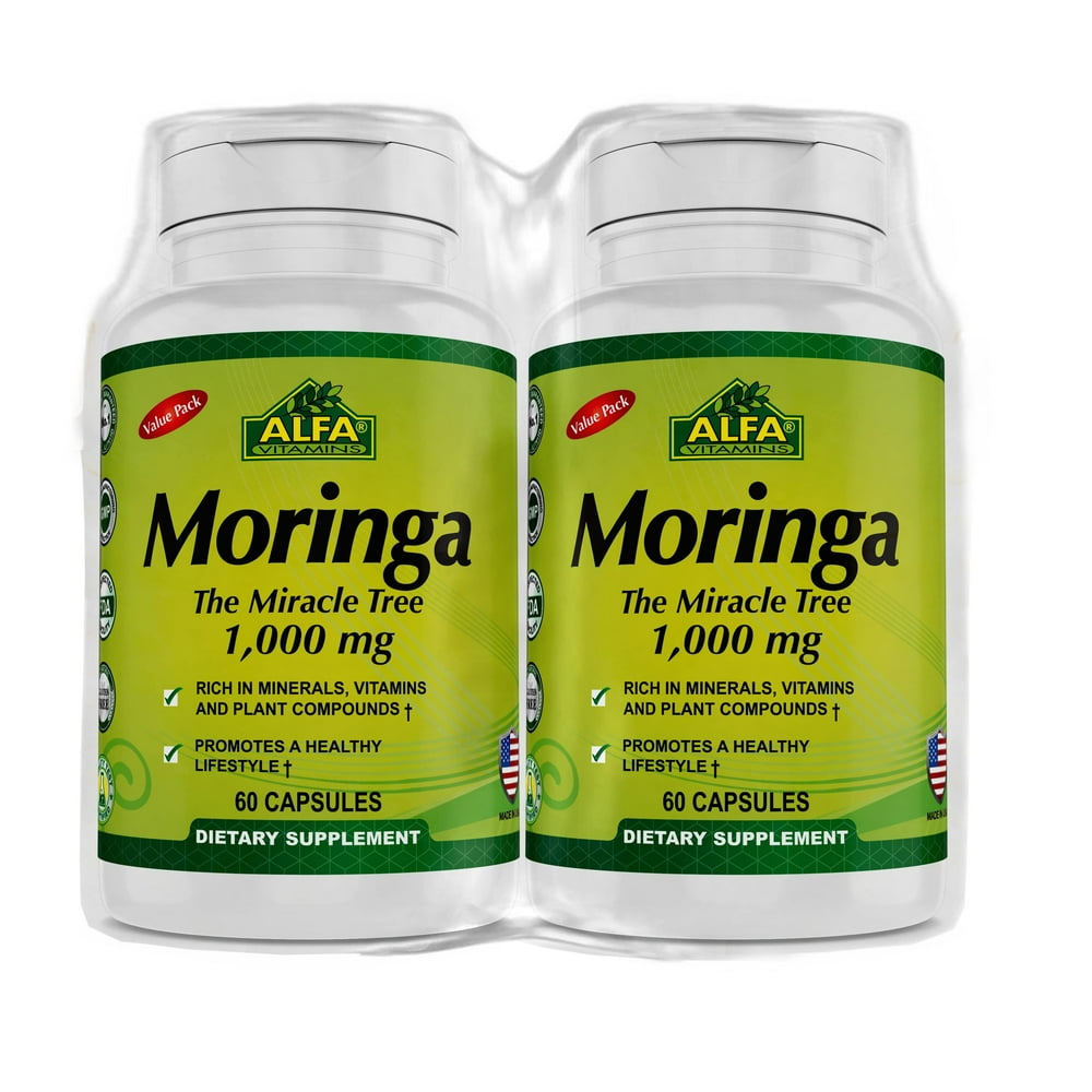 Alfa Vitamins® Moringa The Miracle Tree Herbal supplement 1,000 mg 60 Capsules per bottle