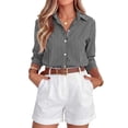 thumbnail image 4 of Fantaslook Striped Button Down Shirts for Women Classic Long Sleeve Collared Office Work Blouses Tops, 4 of 12
