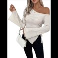 thumbnail image 1 of Top de Punto Ajustado con Hombros Descubiertos Y2K para Mujer, Top Asimétrico de Larga Acampanada Albaricoque XXL, 1 of 9