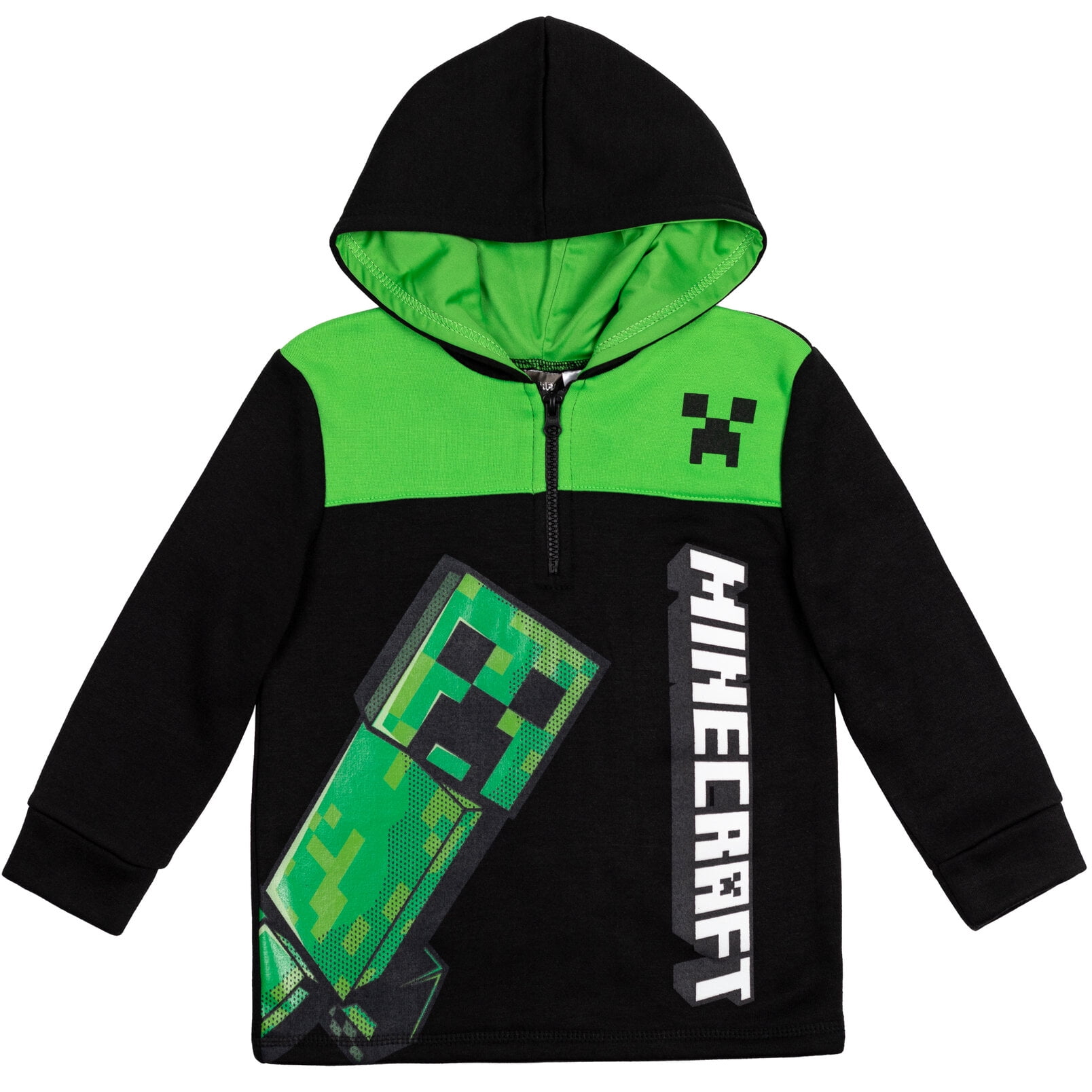 Minecraft Boys Creeper Fleece Lined Raincoat Hooded Jacket Green 