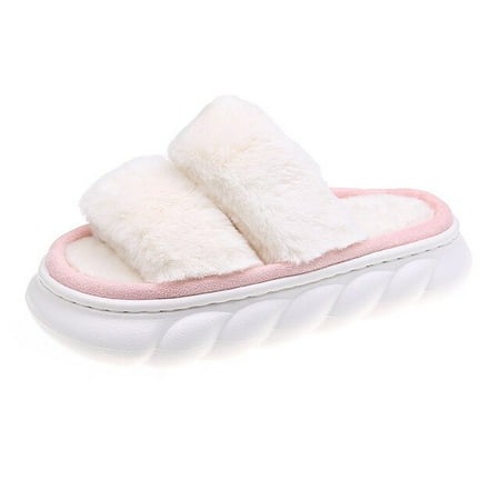 

CoCopeaunt Winter Women House Cross Fluffy Fur Home Slippers Thick Sole Warm Floor Shoes Plush Cotton Indoor Woman Furry Ladies Flip Flops