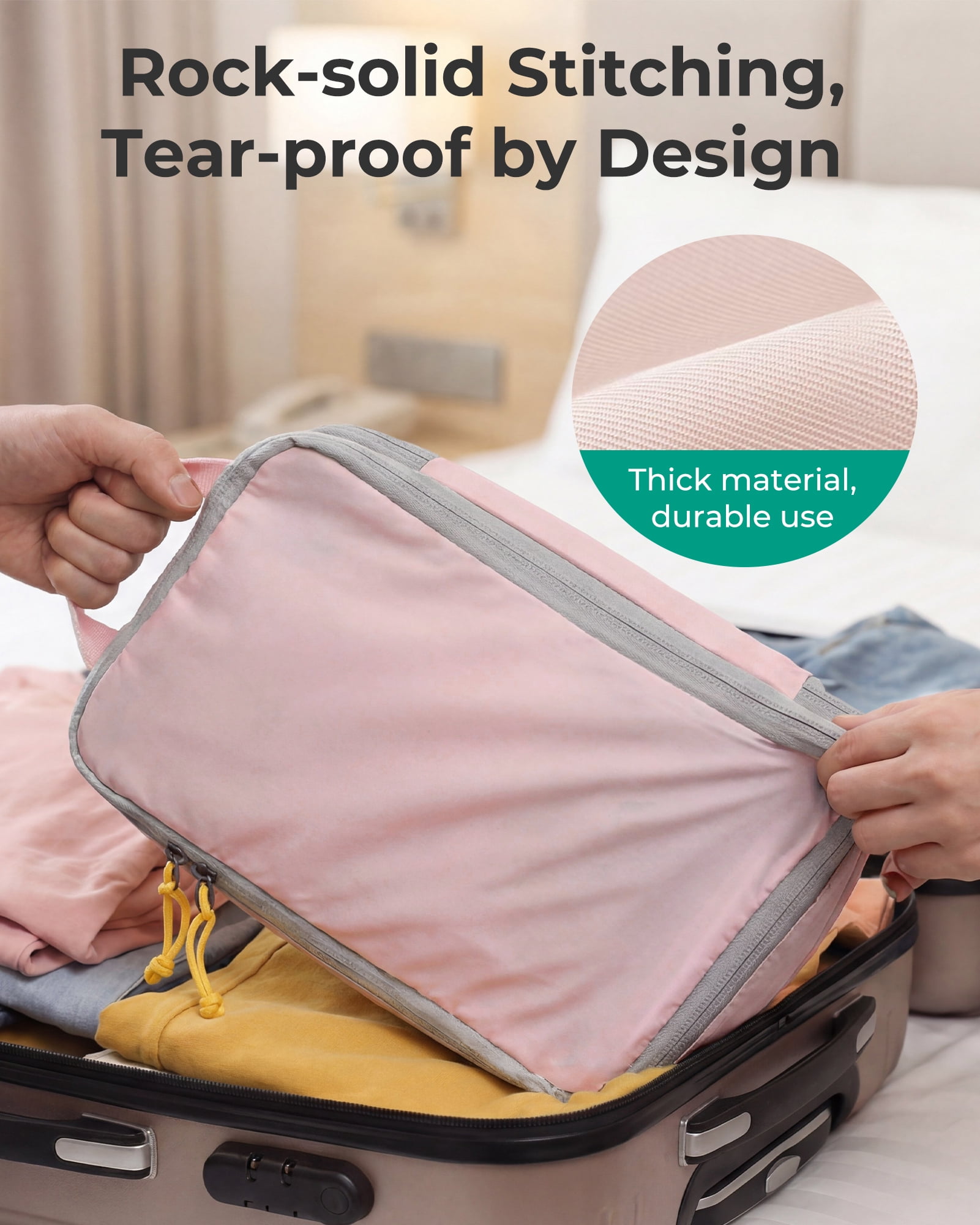 BAGSMART Compression Packing Cubes for Travel Luggage, 6 Pcs Expandable Packing Organizers Foldable Lightweight Suitcase Storage Bags for Travel Accessories, Women Men, Baby Pink