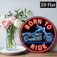 thumbnail image 6 of Wllo0ord 2D Flat, 1pc Vintage Chopper Motorcycle Neon Sign - _Born to Ride_ Retro Wall Art with Bright Red & Blue Neon, 78x78 Inch Aluminum Round Design for Bar, Cafe, Beach House, Backyard Decor, 6 of 6