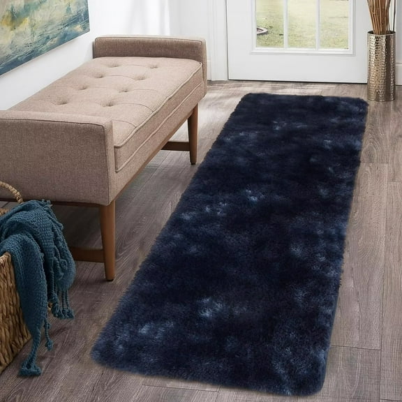 GlowSol 2' x 6' Hallway Runner Rug Shag Furry Runner Rug Plush Fluffy Rug Soft Rug for Nursery Playroom Home Decorative, Navy Blue