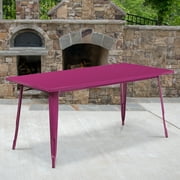 Emma + Oliver Commercial Grade 31.5" x 63" Rectangular Purple Metal Indoor-Outdoor Table