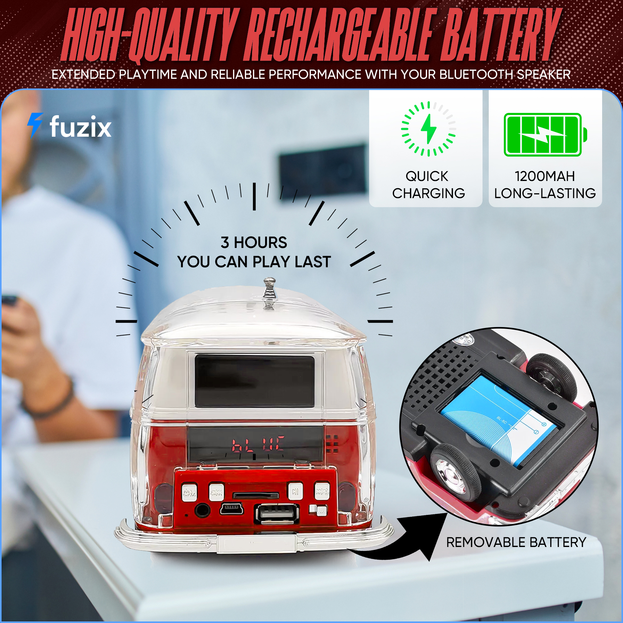 Fuzix WS-267 Car Bluetooth Portable Speaker with LED AUX USB FM Rechargeable