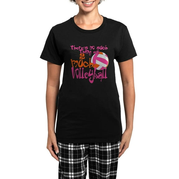 CafePress - 2 Much Volleyball Women's Dark Pajamas - Women's Short Sleeve Print T-Shirt and Pants Dark Cotton Pajama Set