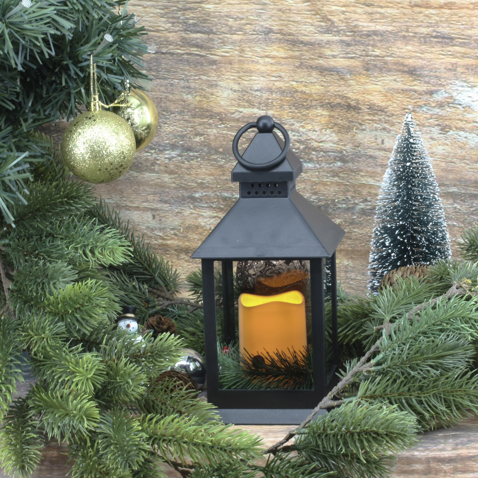 Christmas 23.4 in Black Plastic LED Pillar Candle Lantern Battery Operated,  Single Pack, by Holiday Time 