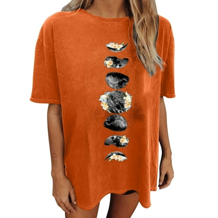 

kakina CMSX Womens Oversized Graphic Tee Alphabet Print Vintage Raglan Roundneck Tops T-shirts Tops Short Sleeve Solid Color Print Summer Blouses 2023 Casual Orange M