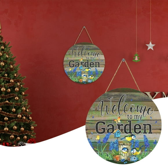 ViLaViDe Country Garden Decorative Sign Welcome To My Garden Wooden Hanging Sign Round Door Wall Decoration Wall Pediments 11.81"x11.81"